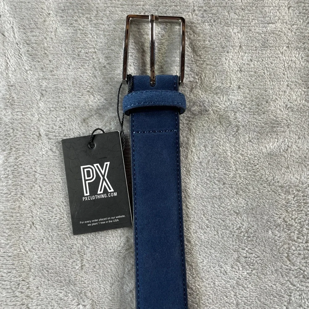 PX Clothing Belt Mens 34 Navy Blue Suede Leather Preppy Golf‎ Office Casual